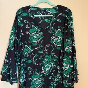 Alfani Women's Black and Green Floral Top